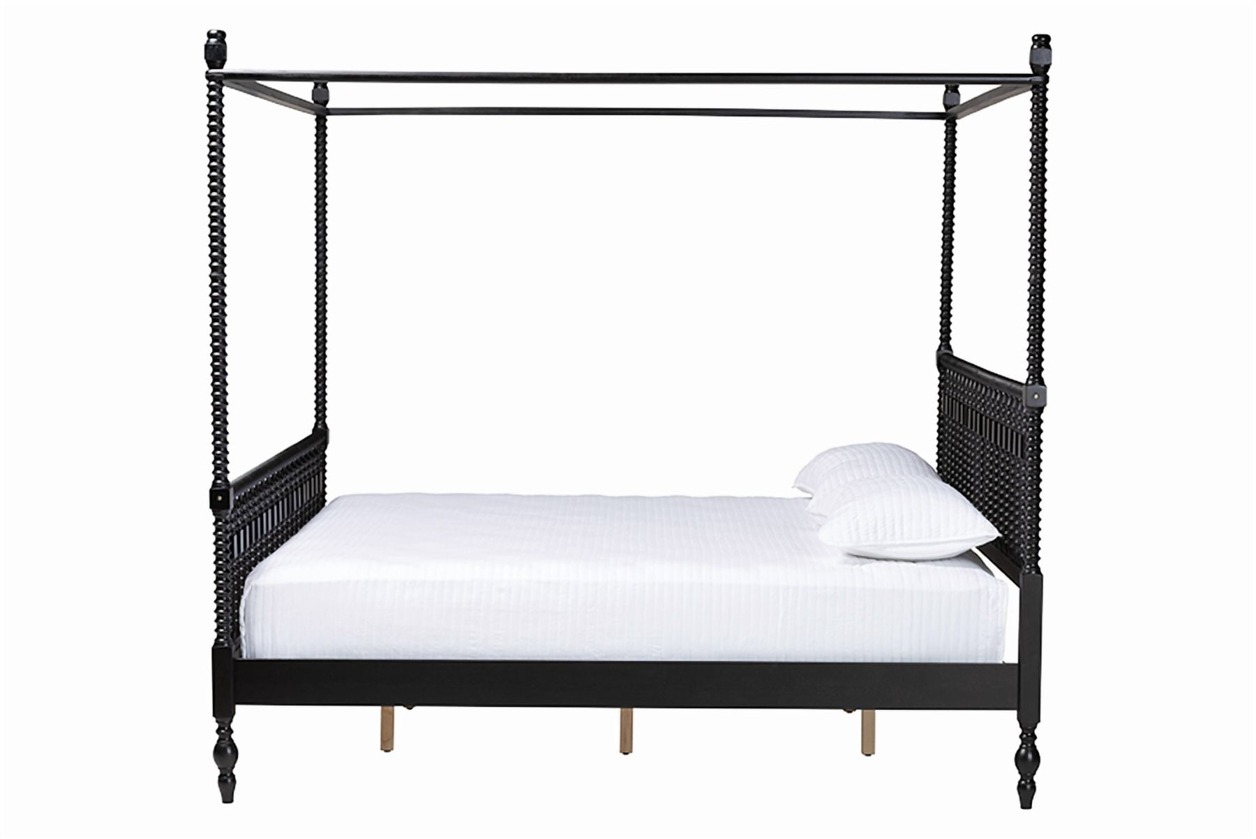 Baxton Studio Callison Farmhouse Canopy Bed, King, Black