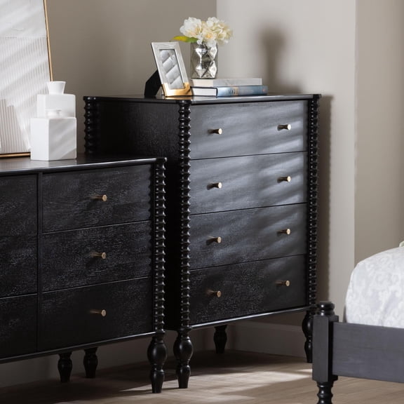 Baxton Studio Callison Farmhouse Chest, 4-Drawer, Black