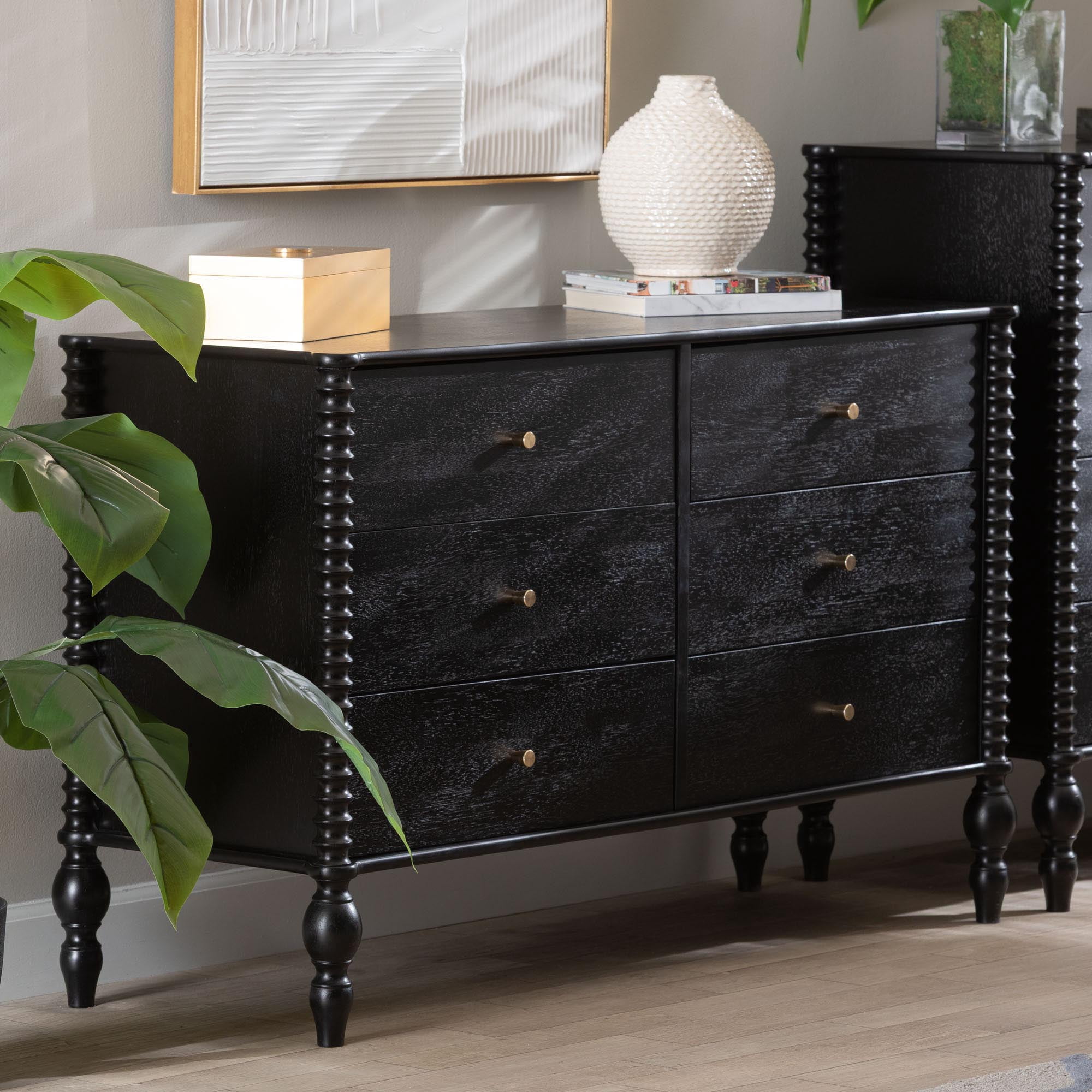 Baxton Studio Callison Farmhouse Dresser, 6-Drawer, Black