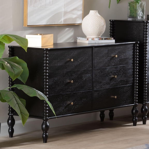 Baxton Studio Callison Farmhouse Dresser, 6-Drawer, Black
