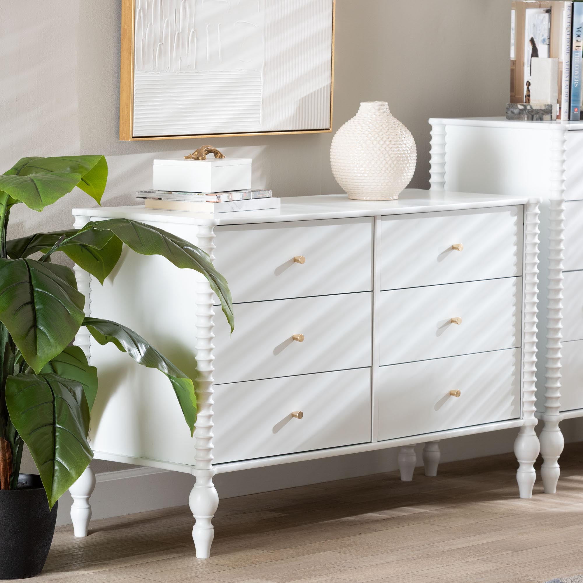 Baxton Studio Callison Farmhouse Dresser, 6-Drawer, White
