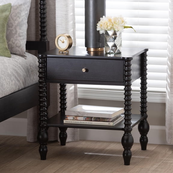Baxton Studio Callison Farmhouse Nightstand, 1-Drawer, Black
