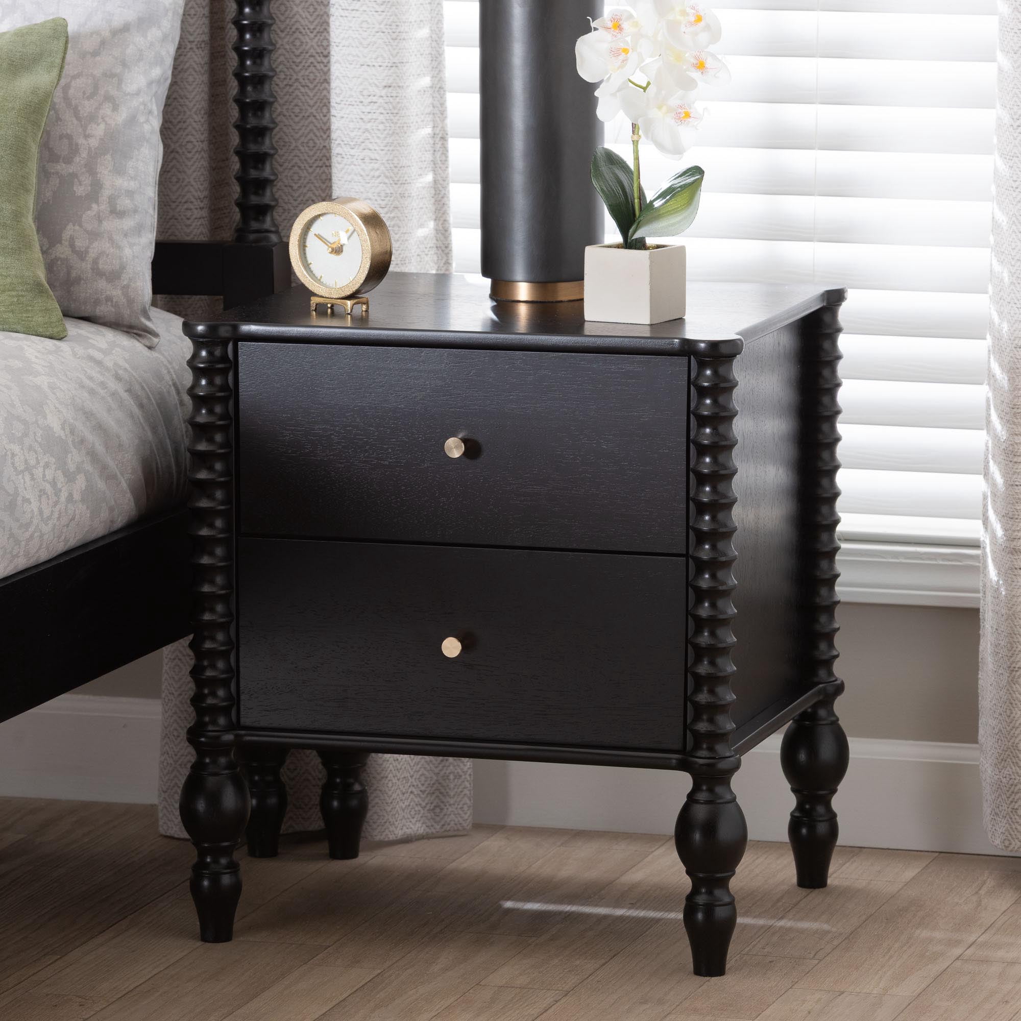 Baxton Studio Callison Farmhouse Nightstand, 2-Drawer, Black