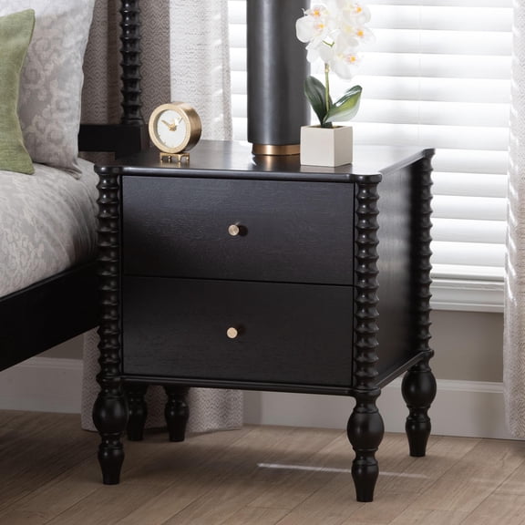 Baxton Studio Callison Farmhouse Nightstand, 2-Drawer, Black