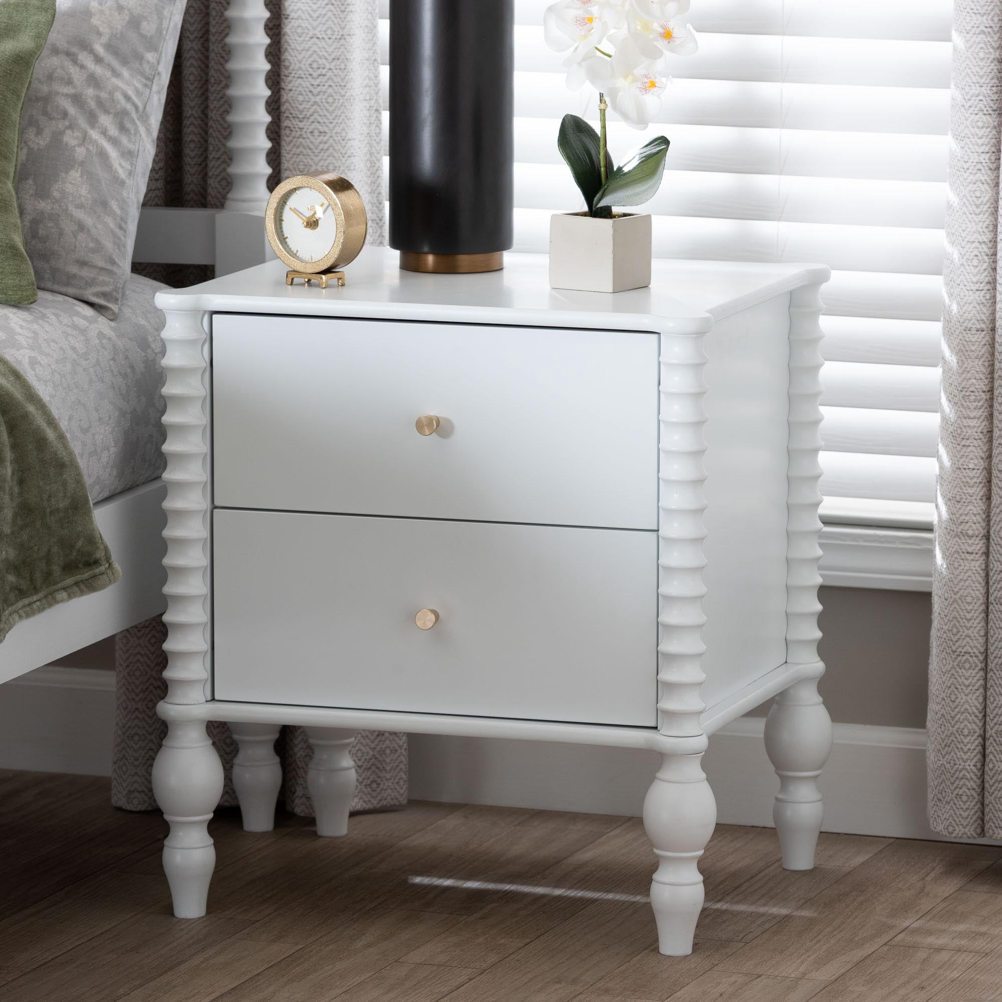Baxton Studio Callison Farmhouse Nightstand, 2-Drawer, White