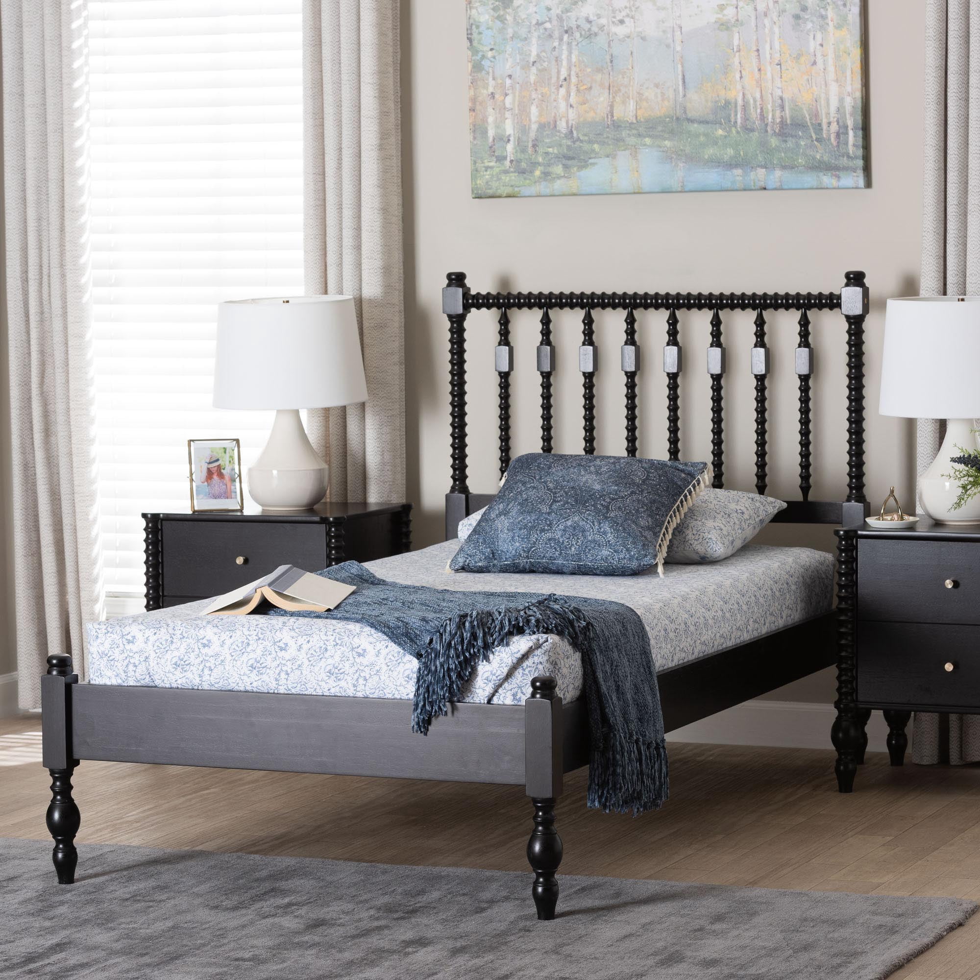 Baxton Studio Callison Farmhouse Platform Bed, Twin, Black