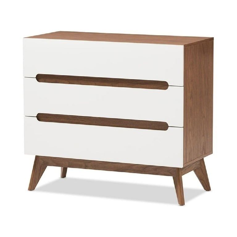 Baxton Studio Calypso Mid-Century Modern White and Walnut Wood 3-Drawer Storage Chest Baxton Studio Calypso Mid-Century Modern White and Walnut Wood 3-Drawer Storage Chest
