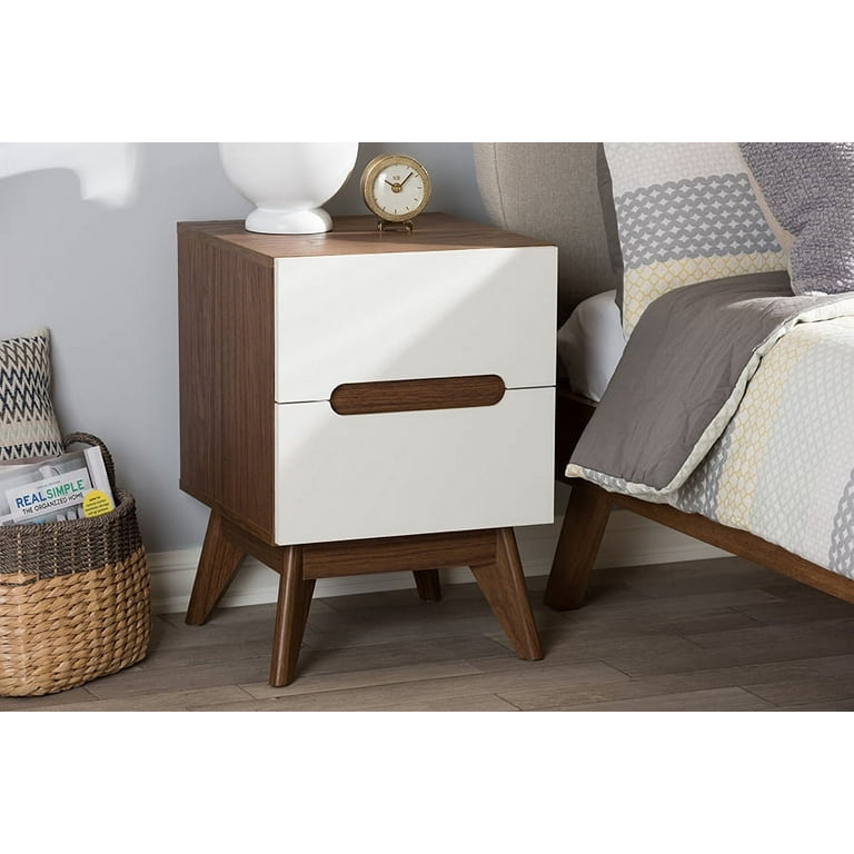 Baxton Studio Calypso Mid-Century Modern White and Walnut Wood 3-Drawer Storage Nightstand Baxton Studio Calypso Mid-Century Modern White and Walnut Wood 3-Drawer Storage Nightstand