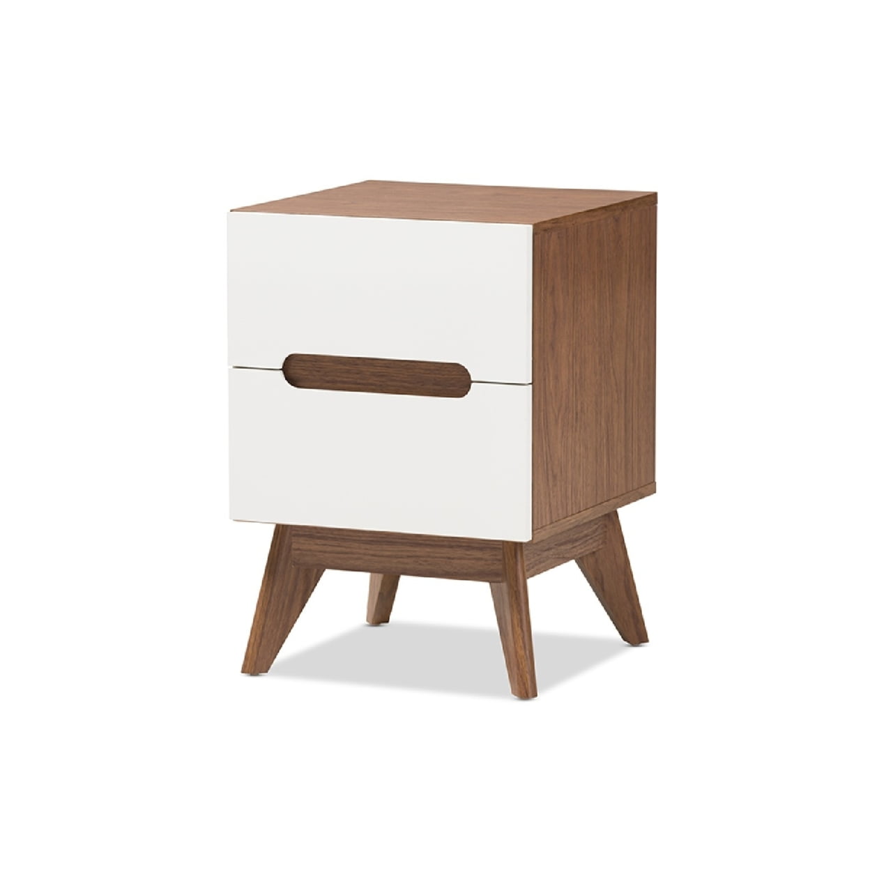 Calypso Mid-Century Modern White and Walnut 2-Drawer Nightstand
