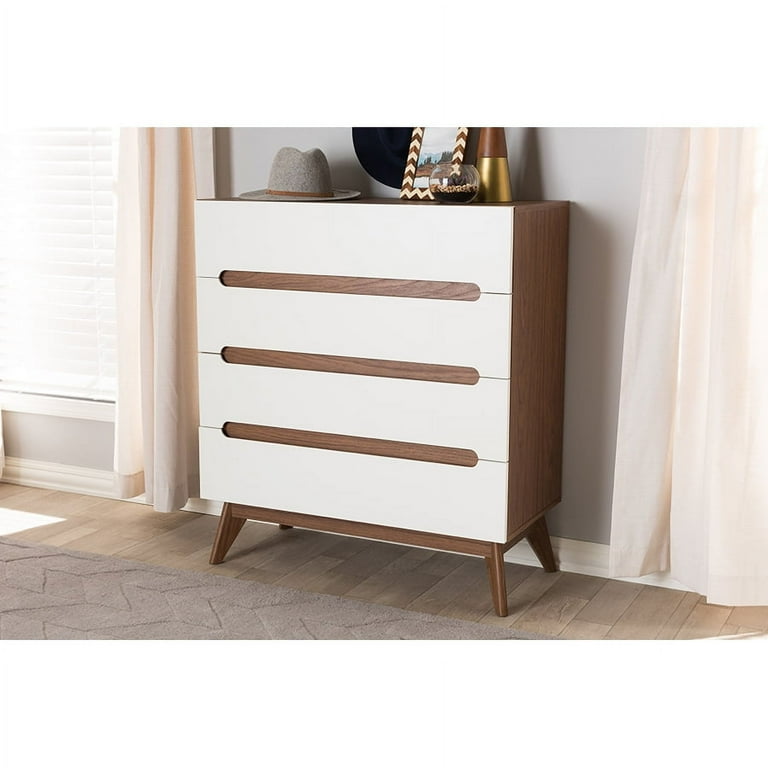 Baxton Studio Calypso Mid-Century Modern White and Walnut Wood 6-Drawer Storage Dresser Baxton Studio Calypso Mid-Century Modern White and Walnut Wood 6-Drawer Storage Dresser