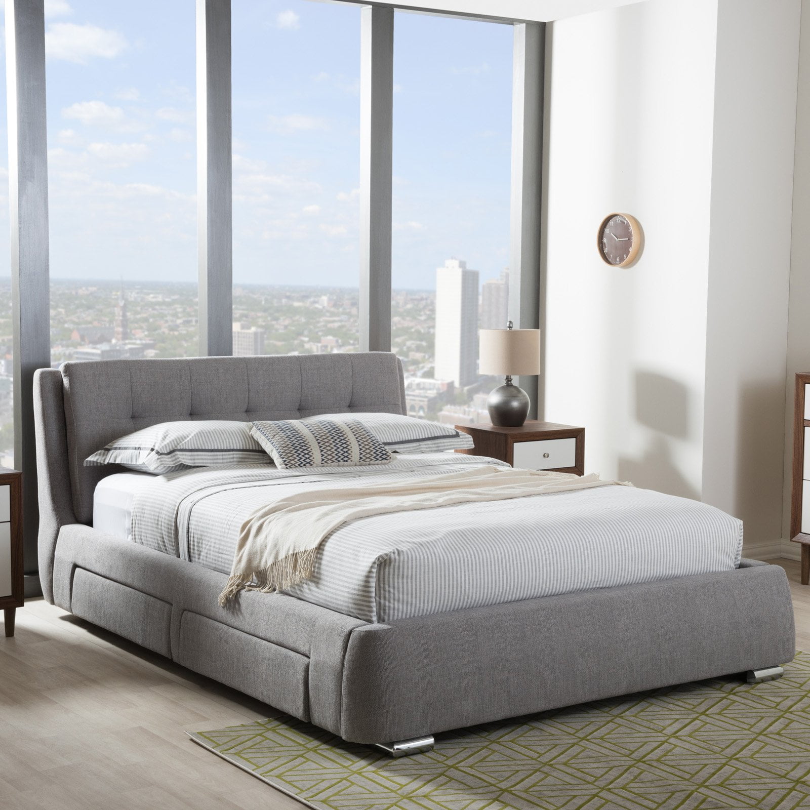 Baxton Studio Camile Modern and Contemporary Grey Fabric Upholstered 4-Drawer King Size Storage Platform Bed Baxton Studio Camile Modern and Contemporary Grey Fabric Upholstered 4-Drawer King Size Storage Platform Bed