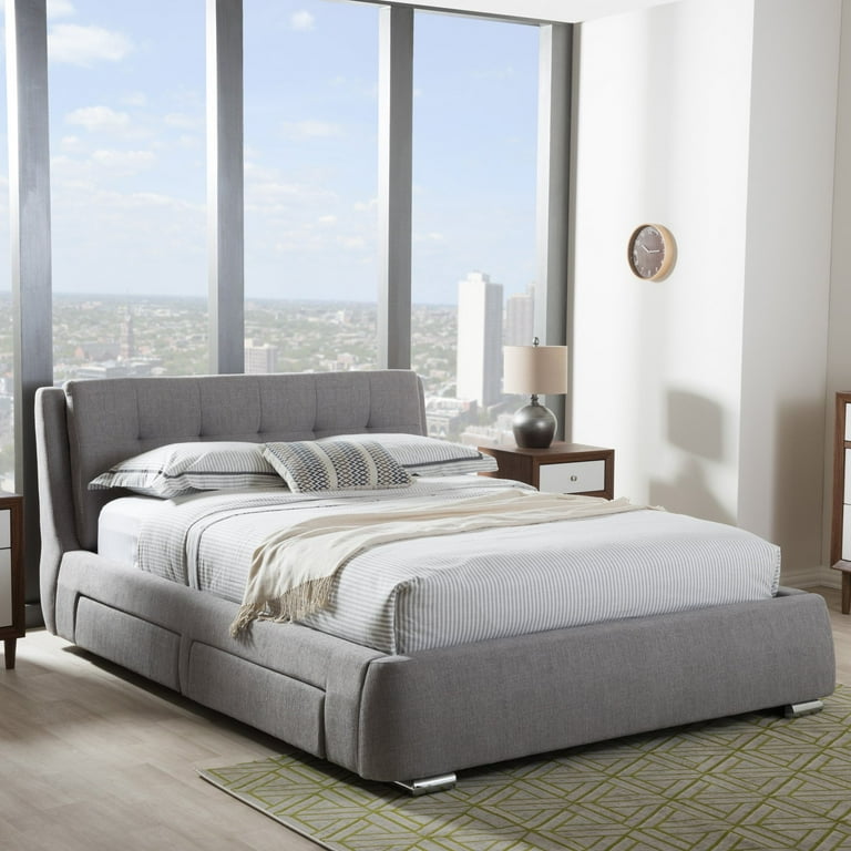 Baxton Studio Camile Modern and Contemporary Grey Fabric Upholstered 4-Drawer King Size Storage Platform Bed Baxton Studio Camile Modern and Contemporary Grey Fabric Upholstered 4-Drawer King Size Storage Platform Bed