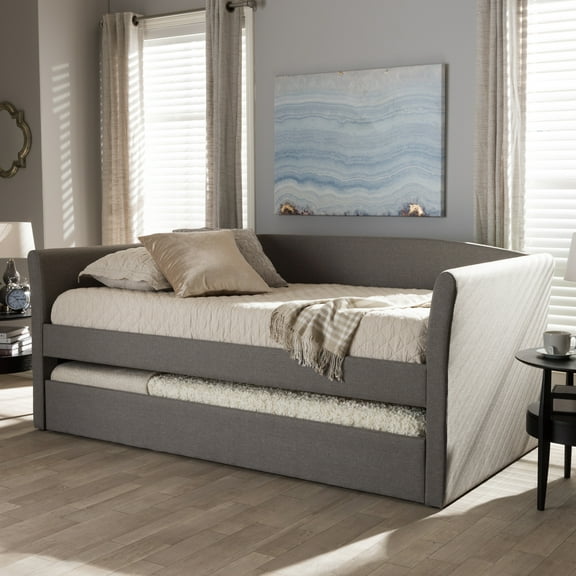Baxton Studio Camino Modern and Contemporary Fabric Upholstered Daybed with Guest Trundle Bed, Gray