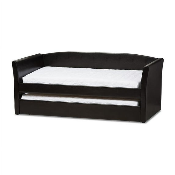 Baxton Studio Camino Modern and Contemporary Faux Leather Upholstered Daybed with Guest Trundle Bed, Black