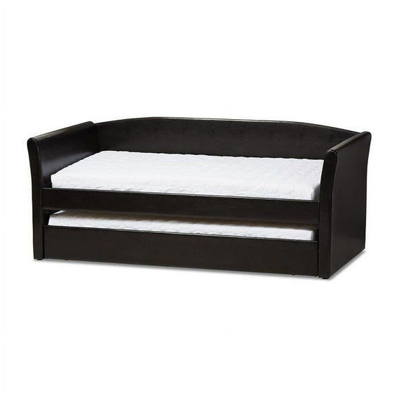 Baxton Studio Camino Modern and Contemporary Faux Leather Upholstered Daybed with Guest Trundle Bed, Black
