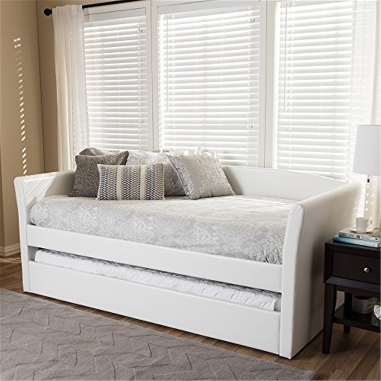 Twin Camino Contemporary White Faux Leather Daybed with Trundle