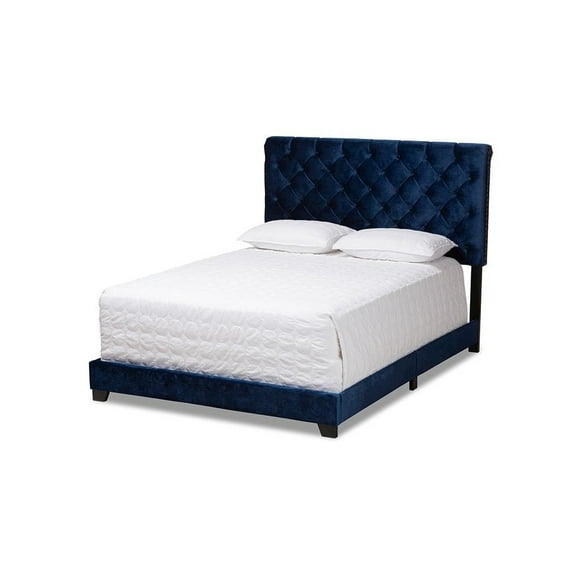 Baxton Studio Candace Luxe and Glamour Navy Velvet Upholstered King Size Bed