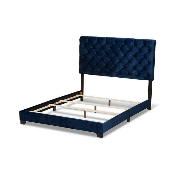 Baxton Studio Candace Luxe and Glamour Navy Velvet Upholstered Queen Size Bed (Mattress Not Included)