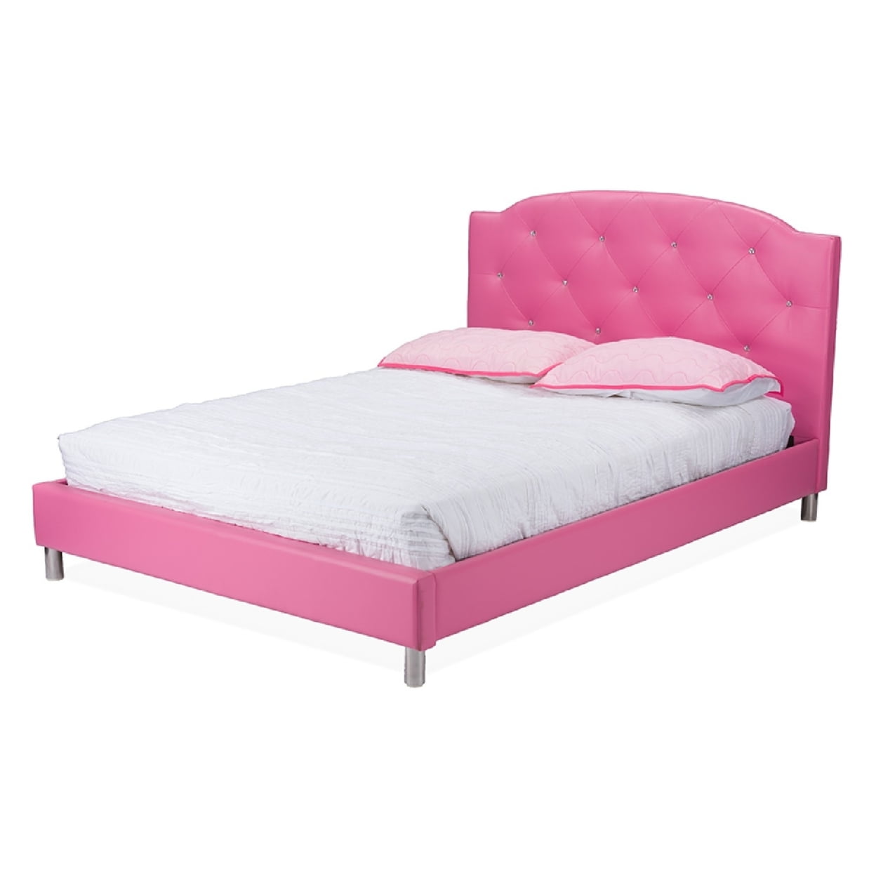 Pink Faux Leather Upholstered Full Size Bed with Nightstands