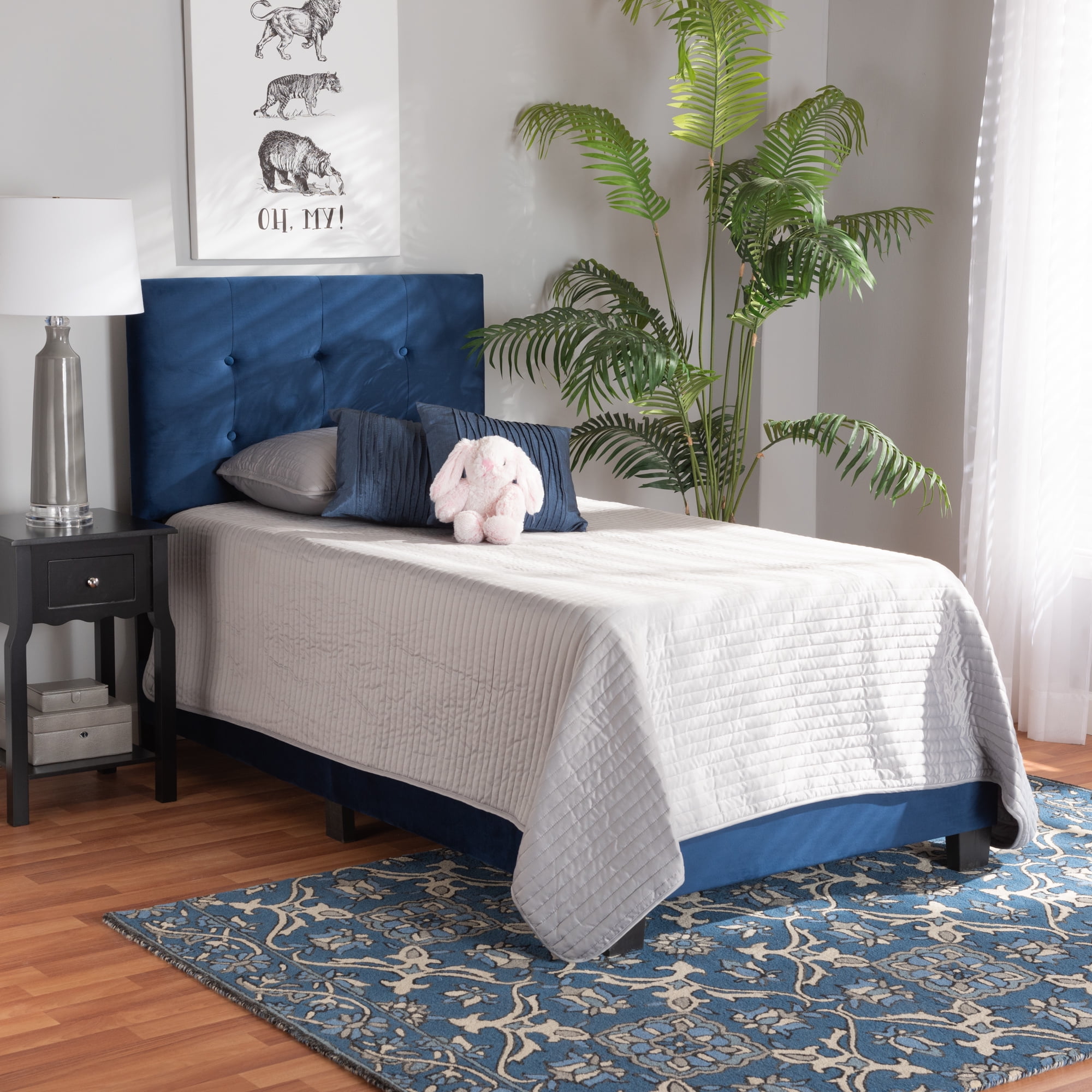 Baxton Studio Caprice Contemporary/Modern Velvet Tufted Panel Bed, Twin, Navy Blue/Black