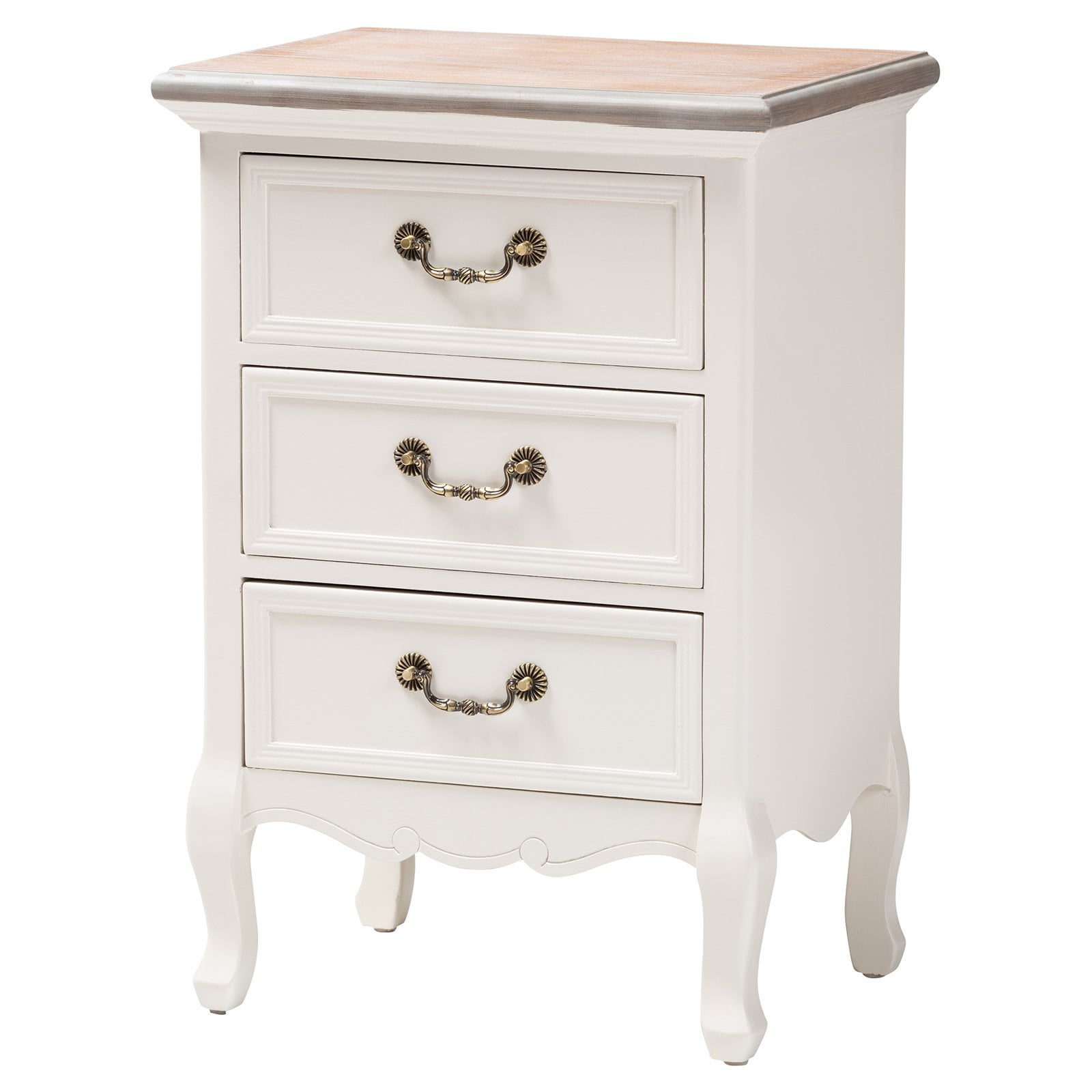 Capucine Whitewashed Oak and White 3-Drawer Nightstand