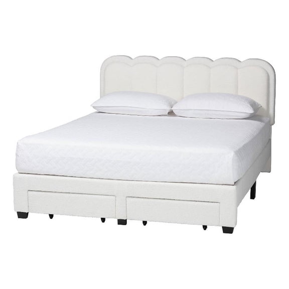 Baxton Studio Caradonna Cream Teddy-Bear Fabric Bed with Storage Drawers Queen