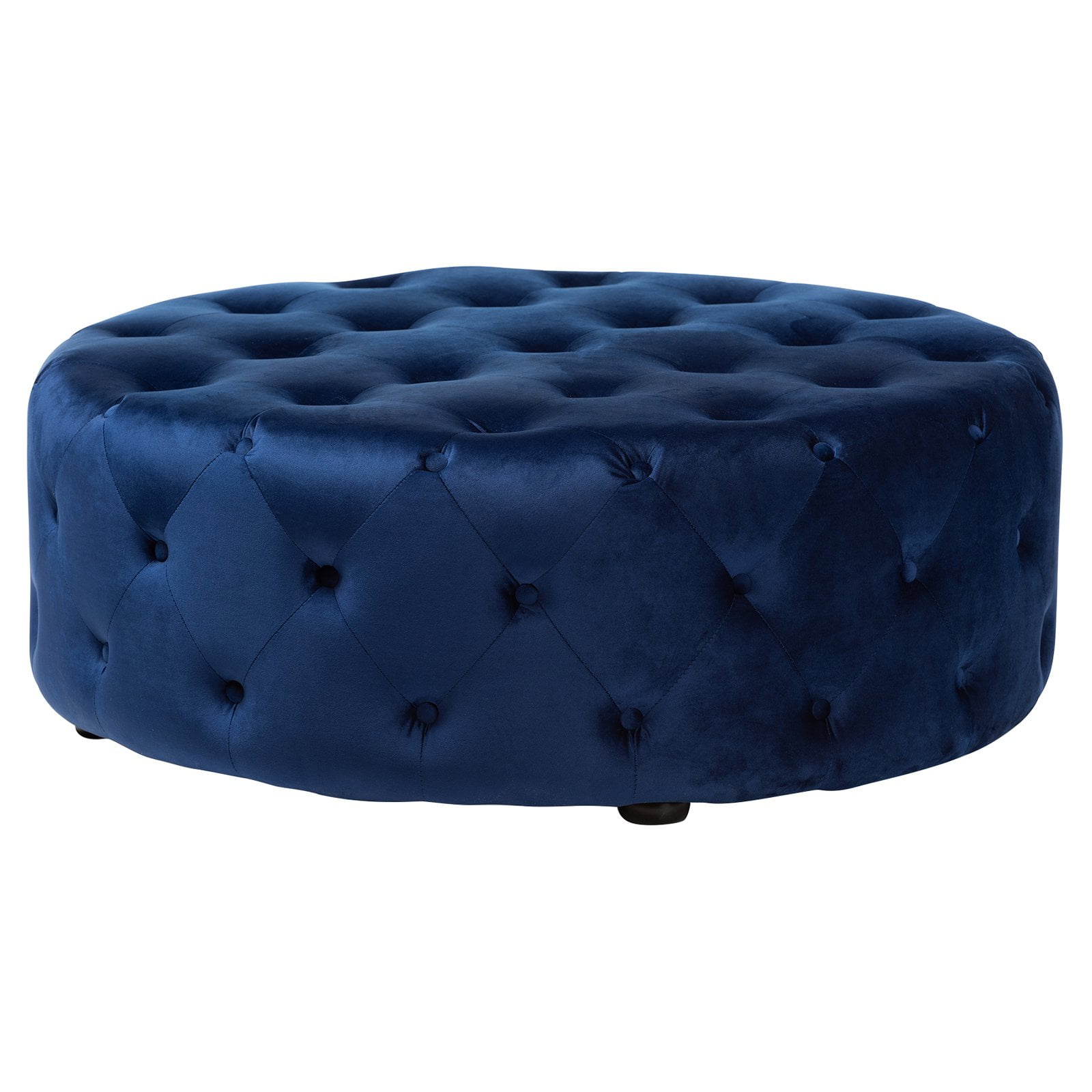 Cardiff Round Blue Velvet Tufted Ottoman