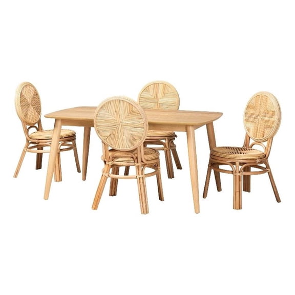 Baxton Studio Carita Modern Bohemian Natural Brown Rattan 5-Piece Dining Set