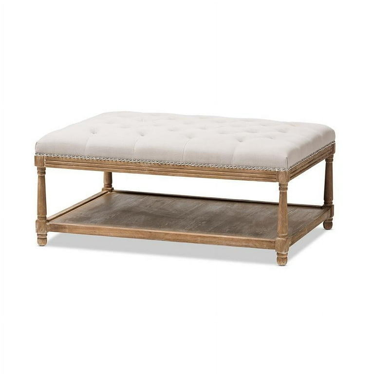 Baxton Studio Carlotta French Country Weathered Oak Beige Linen Rectangular Coffee Table Ottoman Baxton Studio Carlotta French Country Weathered Oak Beige Linen Rectangular Coffee Table Ottoman