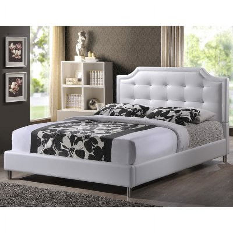 King White Faux Leather Upholstered Bed with Tufted Headboard