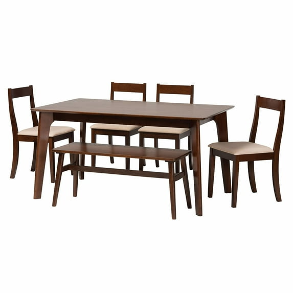 Baxton Studio Carola 6-Piece Dining Set, 29-15/16"H x 59-1/8"W x 35-7/16"D, Cream/Dark Brown