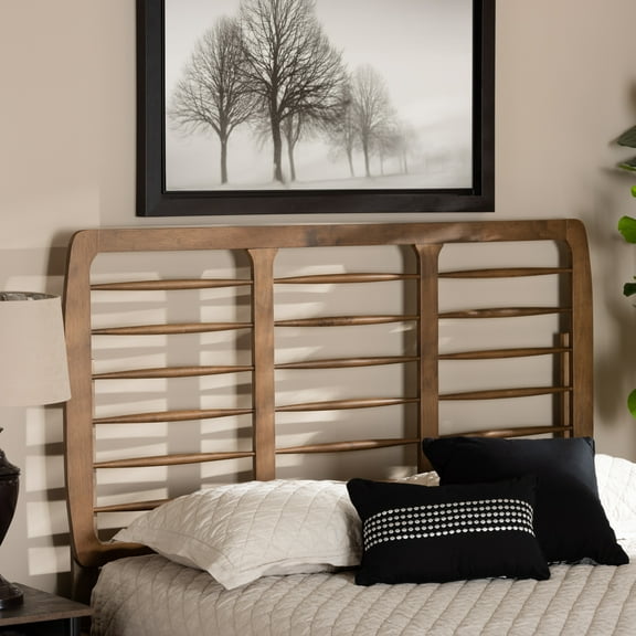 Baxton Studio Carolyn Mid-Century Back Support Rubberwood Headboard, Full, Ash Walnut