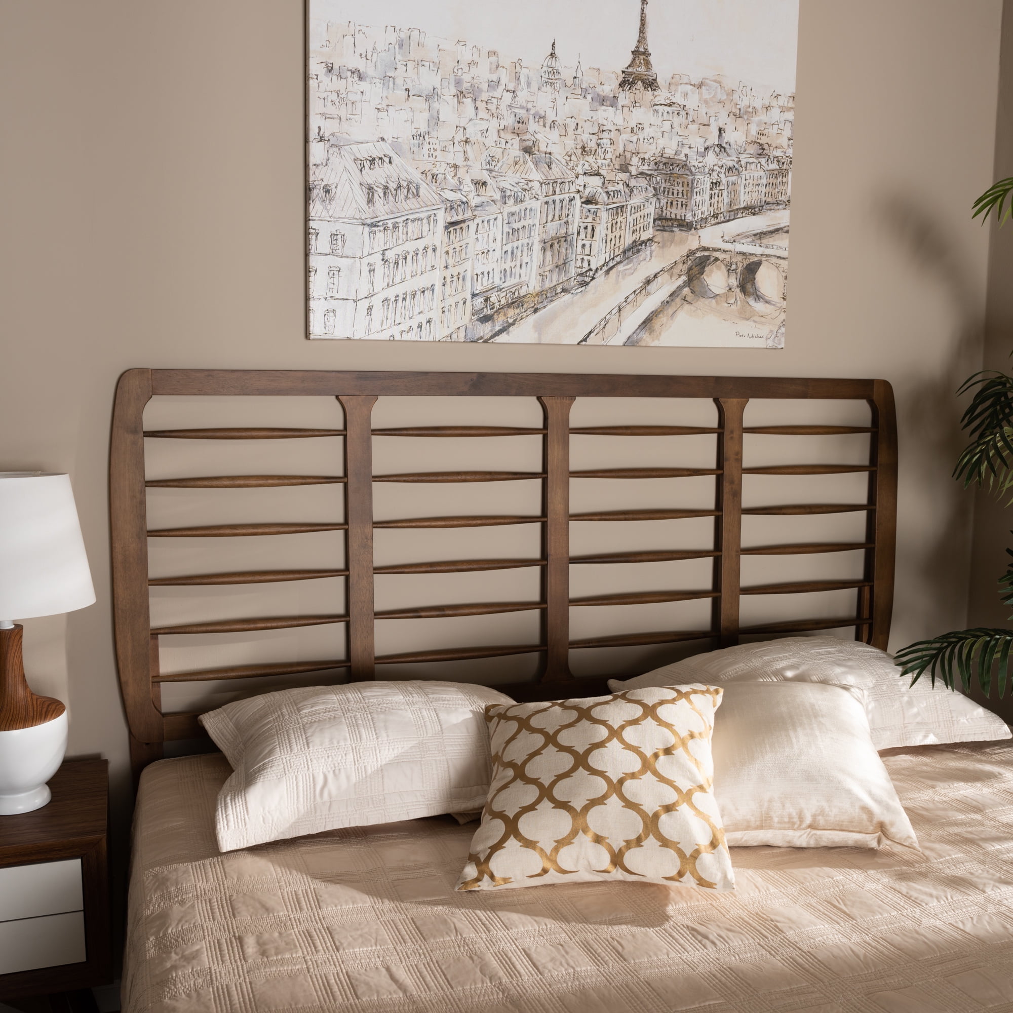 Baxton Studio Carolyn Mid-Century Back Support Rubberwood Headboard, King, Ash Walnut