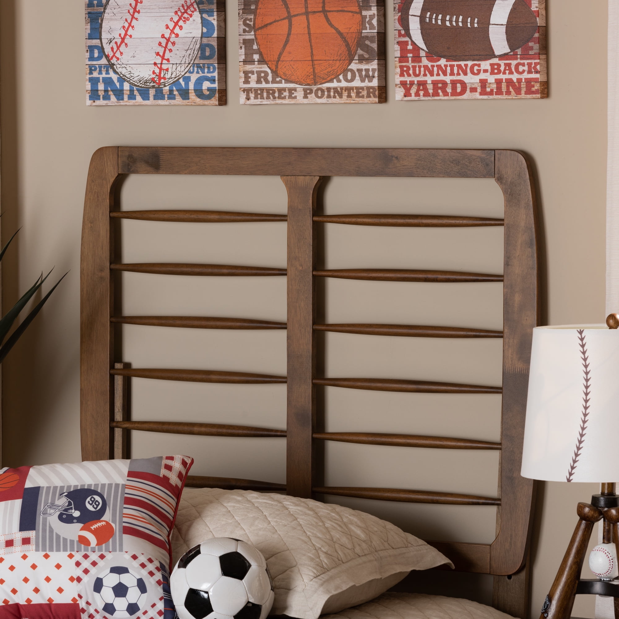 Baxton Studio Carolyn Mid-Century Back Support Rubberwood Headboard, Twin, Ash Walnut