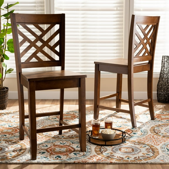 Baxton Studio Caron Bar Stool, Walnut Brown, Set of 2