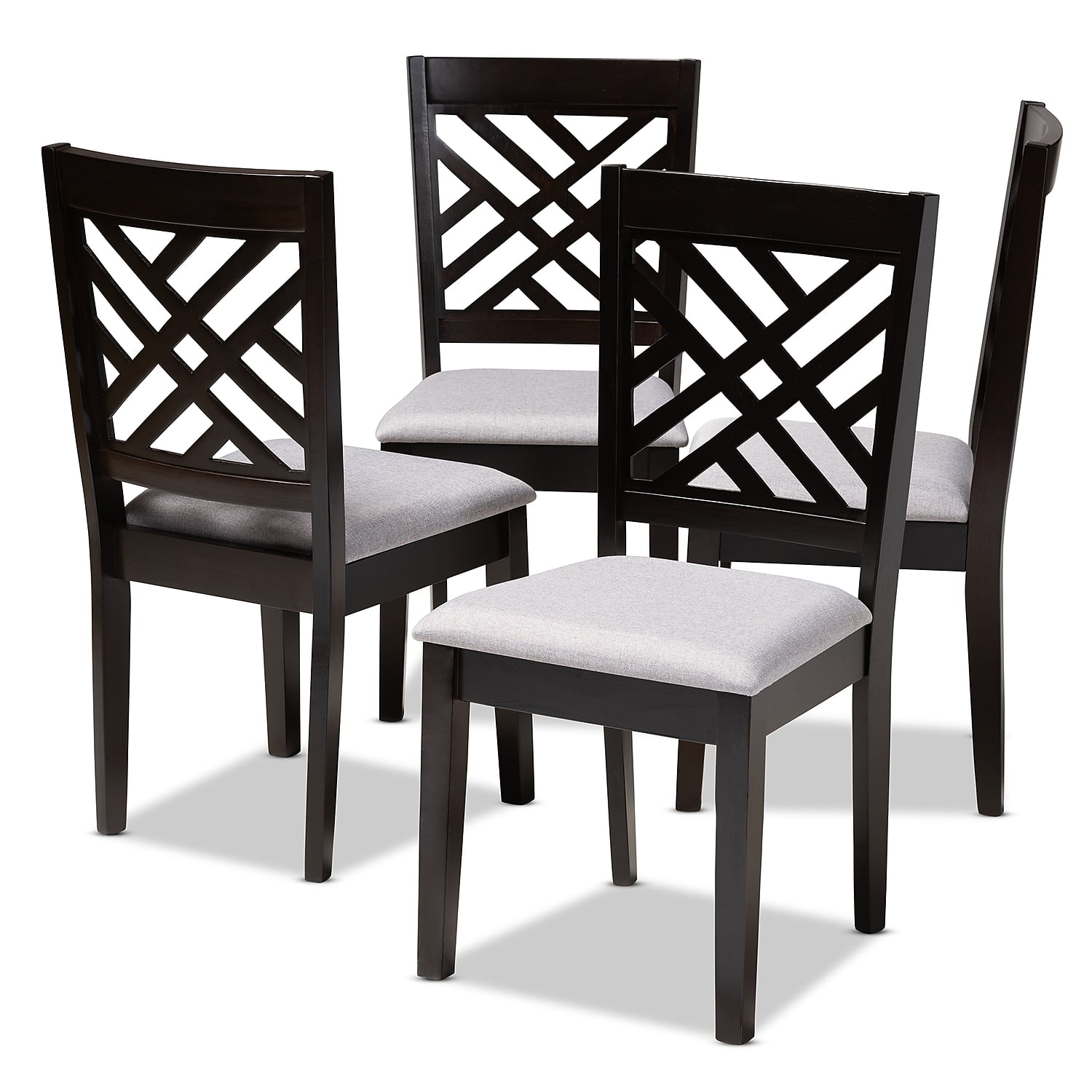 Gray Espresso Rubberwood and Cane Dining Chairs Set