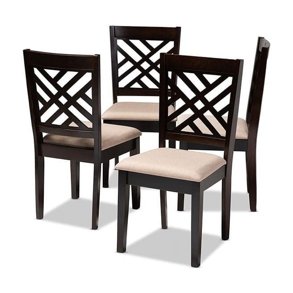 Baxton Studio Caron Fabric and Wood Dining Chairs in Sand and Brown Set of 4