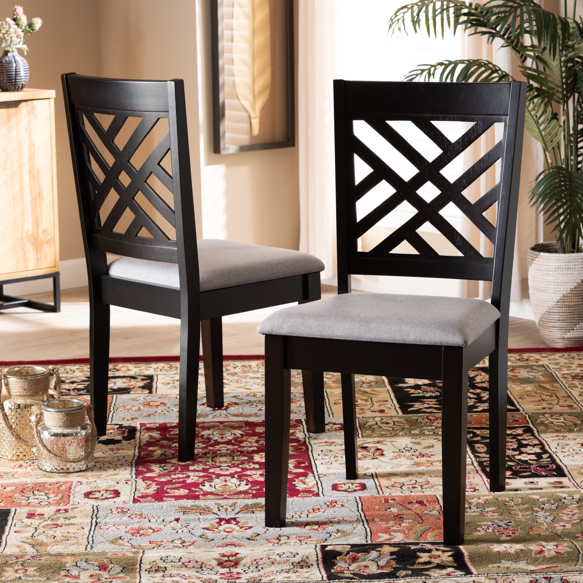Baxton Studio Caron Modern and Contemporary Grey Fabric Upholstered Espresso Brown Finished Wood 2-Piece Dining Chair Set Set