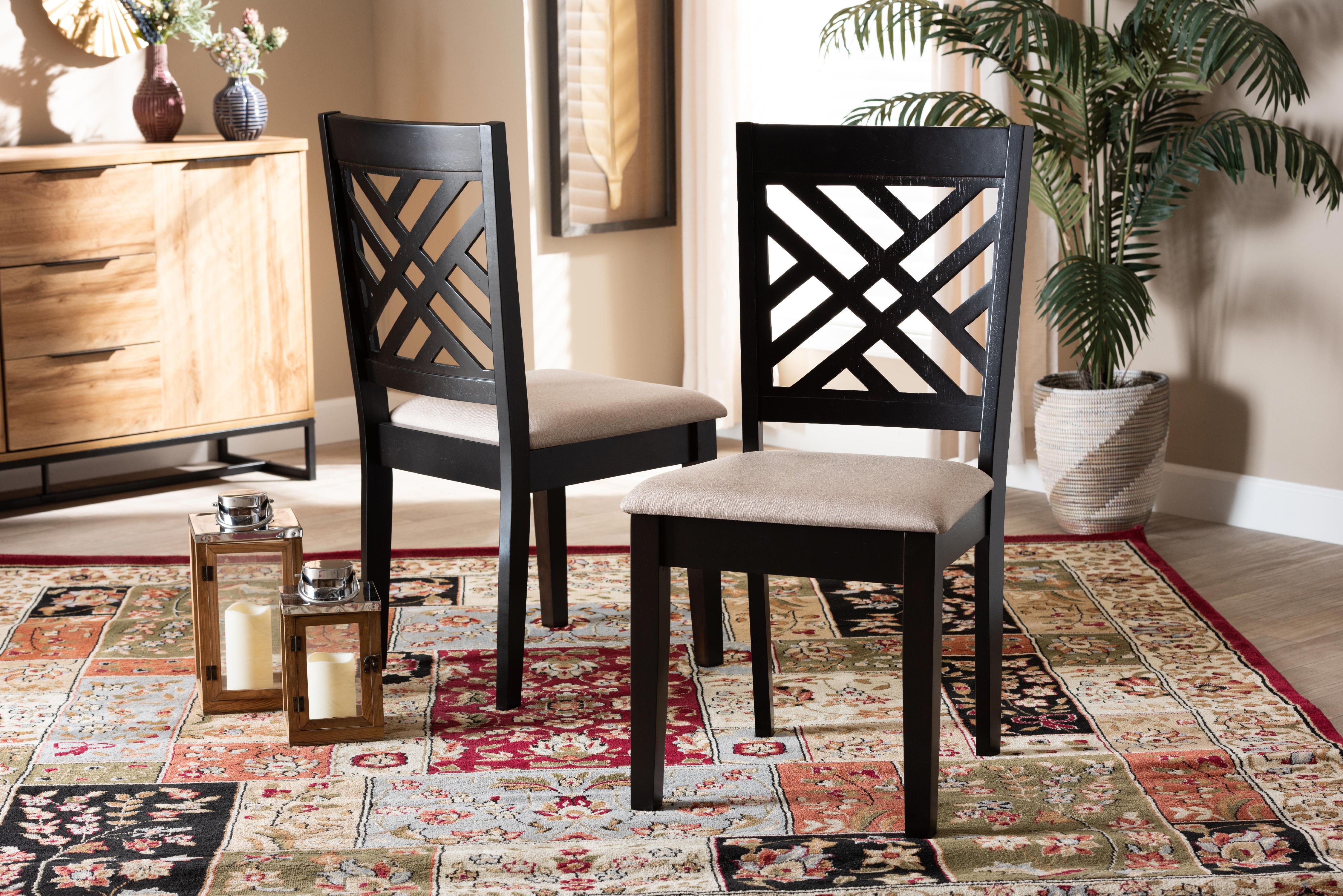 Baxton Studio Caron Modern and Contemporary Sand Fabric Upholstered Espresso Brown Finished Wood 2-Piece Dining Chair Set Set