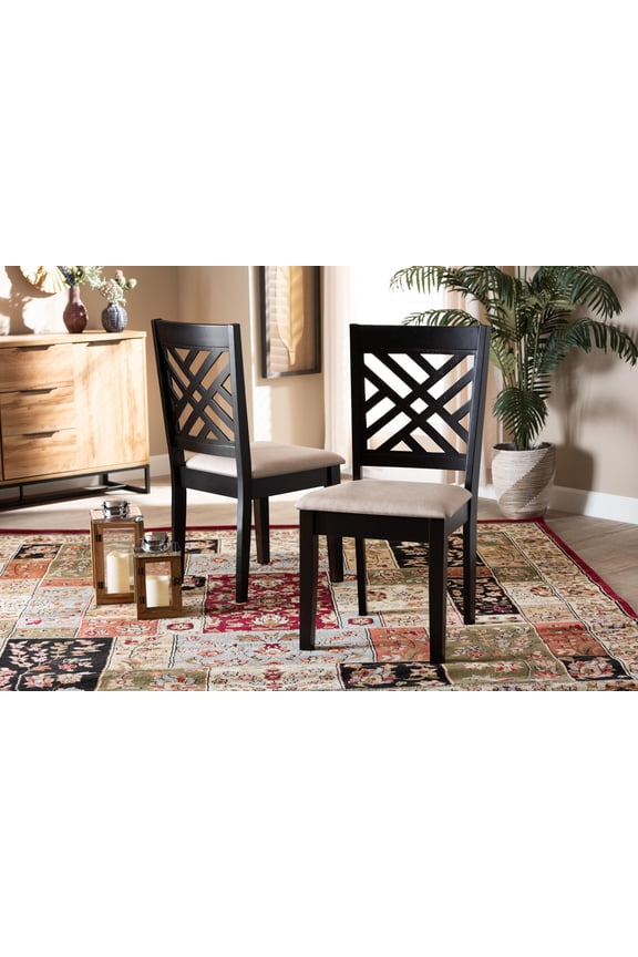 Caron Modern and Contemporary Sand Fabric Upholstered Espresso Brown Finished Wood 2-Piece Dining Chair Set Set