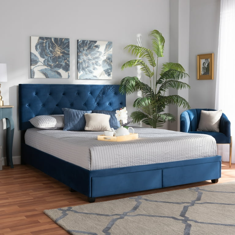 Baxton Studio Caronia Modern and Contemporary Grey Velvet Fabric Upholstered 2-Drawer Queen Size Platform Storage Bed Baxton Studio Caronia Modern and Contemporary Grey Velvet Fabric Upholstered 2-Drawer Queen Size Platform Storage Bed