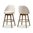 thumbnail image 1 of Baxton Studio Carra Mid-Century Modern Light Beige Fabric Upholstered Walnut-Finished Wood Swivel Bar Stool Set of 2, 1 of 7