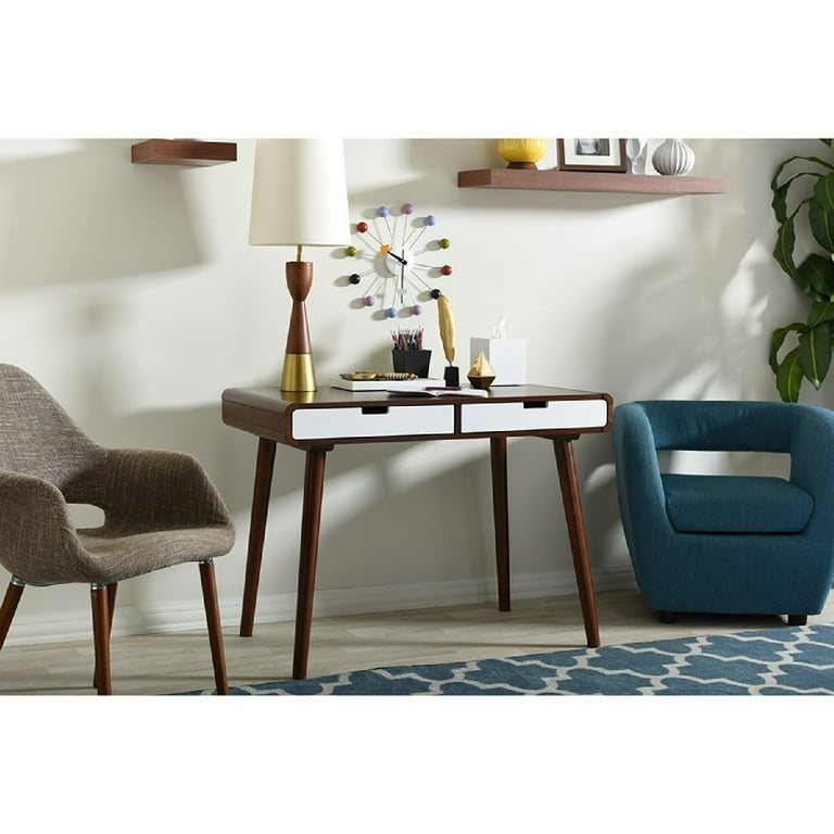 Baxton Studio Casarano Mid-century Modern Dark Walnut and White Two-tone Finish 2-drawer Wood Home Office Writing Desk Baxton Studio Casarano Mid-century Modern Dark Walnut and White Two-tone Finish 2-drawer Wood Home Office Writing Desk