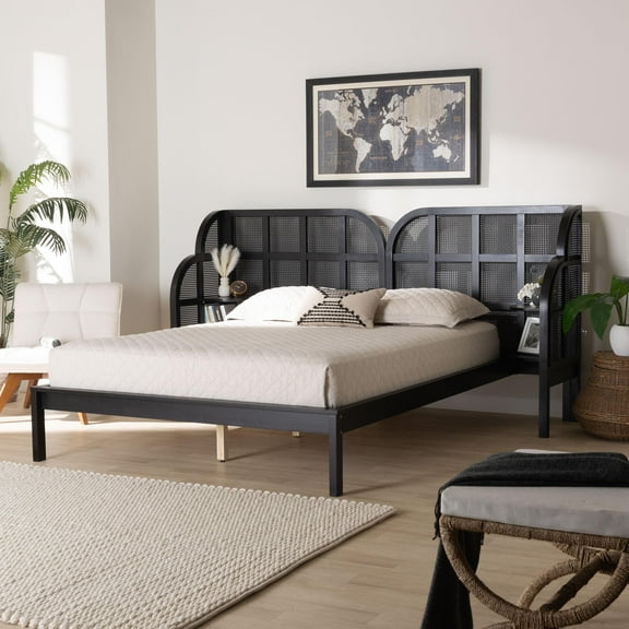 Baxton Studio Cascadia Mid-Century Platform Bed, Queen, Ebony Black