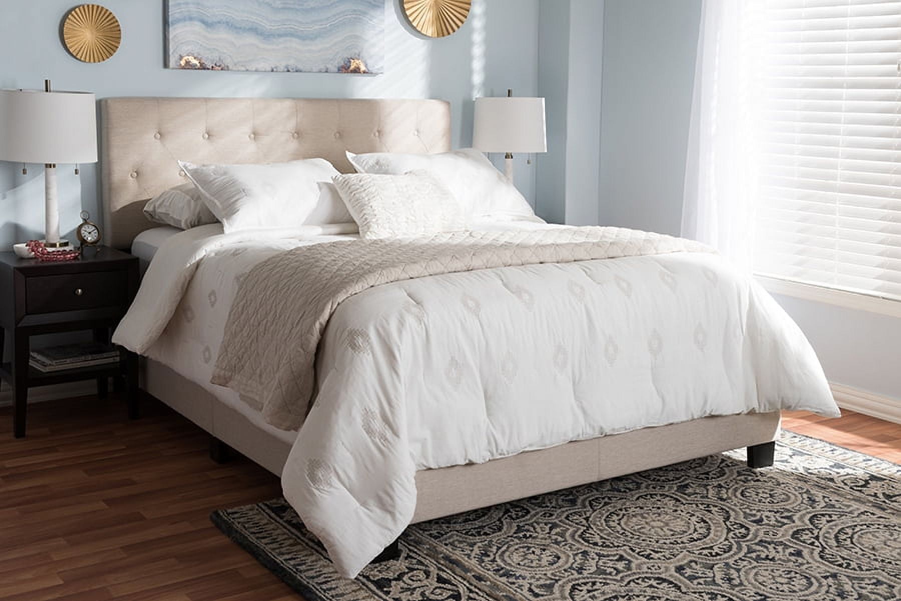 Baxton Studio Cassandra Light Beige Fabric Upholstered Queen Size Bed