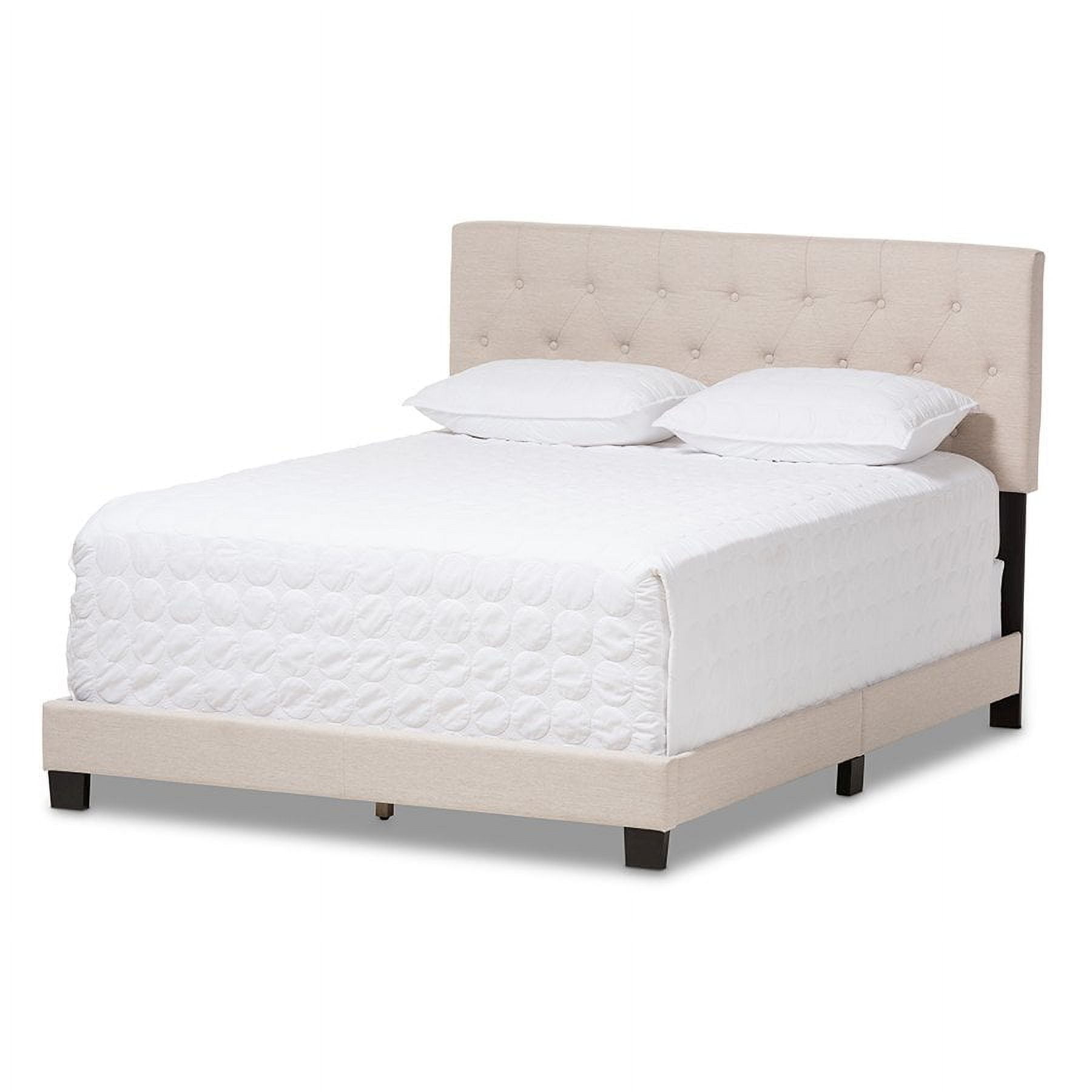 Cassandra Light Beige Queen Upholstered Bed with Tufted Headboard