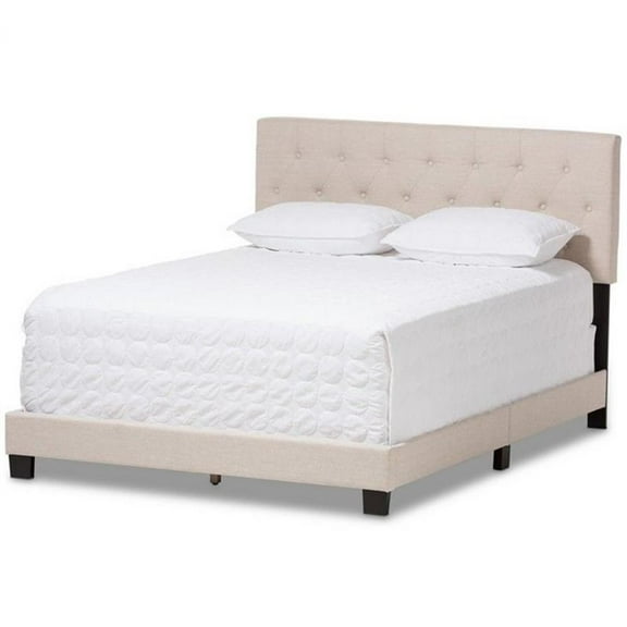 Baxton Studio Cassandra Modern and Contemporary Light Beige Fabric Upholstered Queen Size Bed