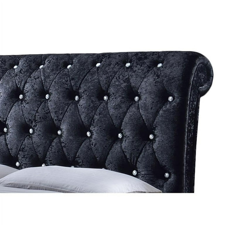 Baxton Studio Castello Black Velvet Upholstered Faux Crystal-Buttoned Sleigh King Platform Bed Baxton Studio Castello Black Velvet Upholstered Faux Crystal-Buttoned Sleigh King Platform Bed