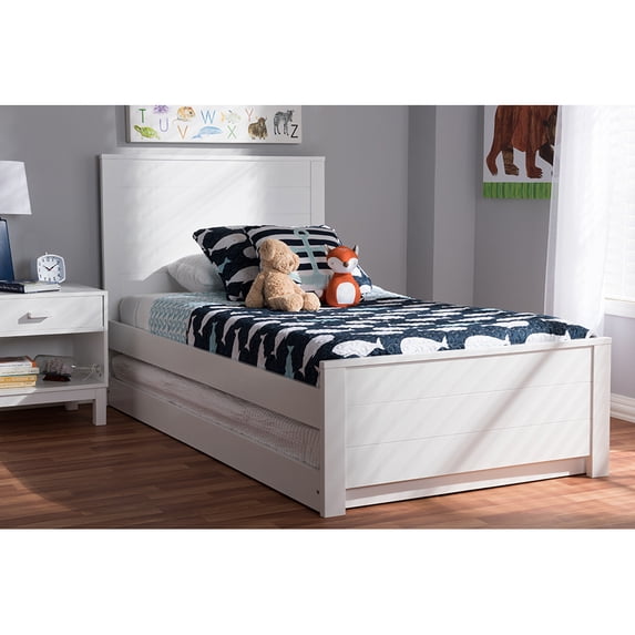 Baxton Studio Catalina Modern Classic Mission Style Brown-Finished Wood Twin Platform Bed with Trundle