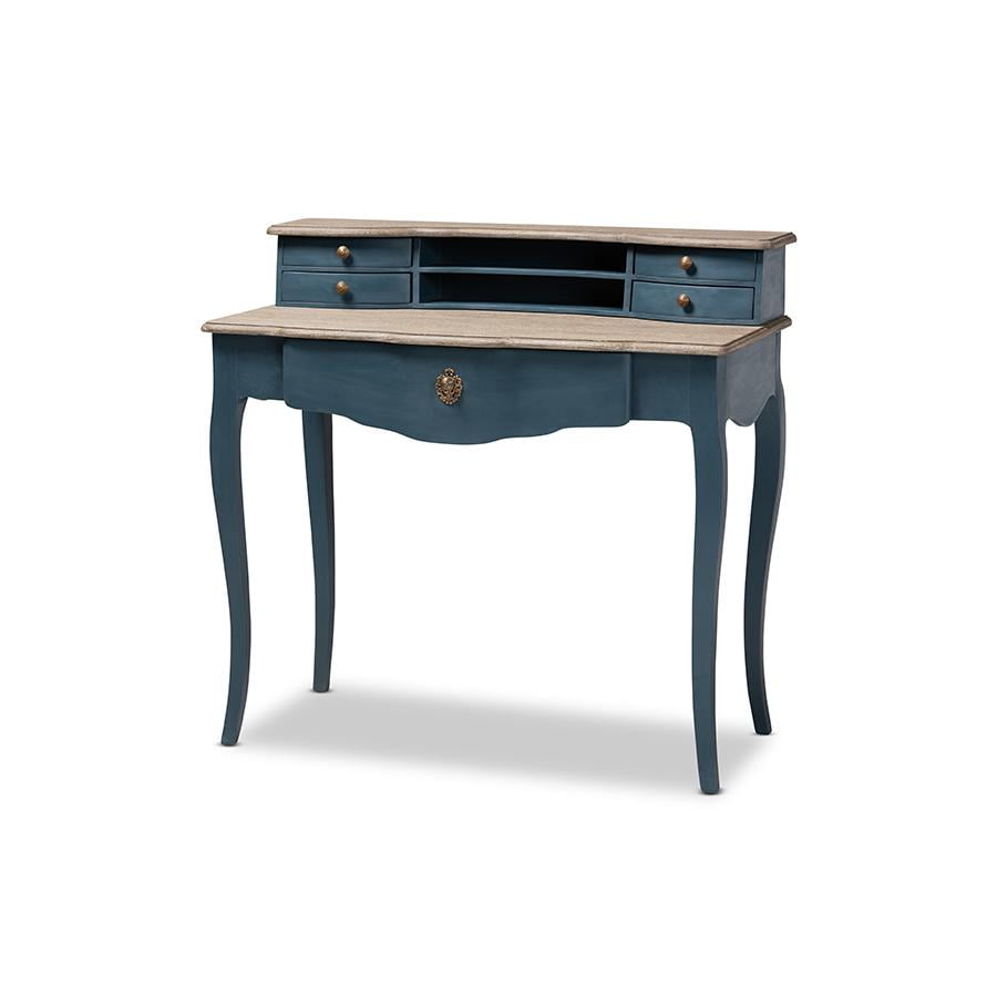 Celestine French Provincial Blue Spruce 40'' Wood Writing Desk with Brass Knobs
